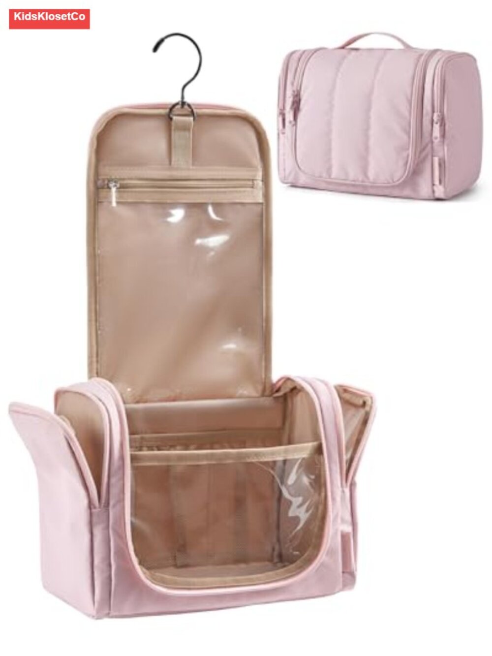 Puffy Quilted Hanging Toiletry Bag with Hook, Water-resistant Travel Organizer